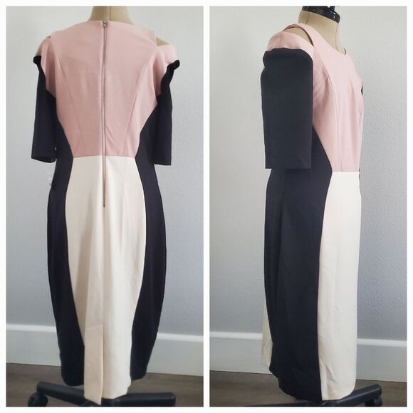 Gabby Skye Women's Sheath Dress Size 12 Black Cream Pink Cut-Out Bodycon NEW - Picture 3 of 7